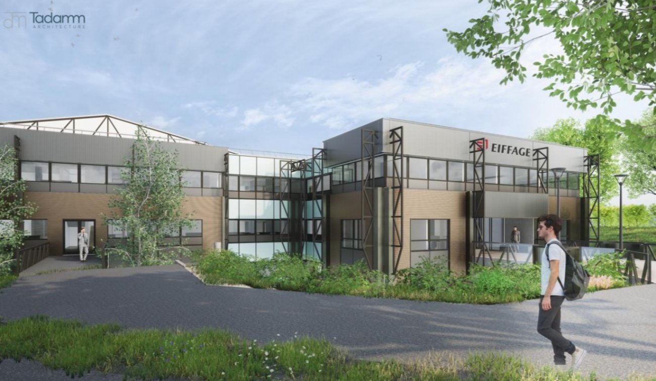 Prix rnovation, extension, rhabilitation : Eiffage nergie Systmes  Rennes (35) de Eiffage ImmobilierArchitectes : TADAMMPrsentation :Ce projet runit les quipes d’Eiffage nergie Systmes sur l’ancien site de Ouest-France, rhabilit en bureaux et surfaces d’activit. Deux volumes distincts (bureaux et entrept) voient leur enveloppe et systme nergtique moderniss, passant de D  B. Le projet intgre le remploi de matriaux et optimise les espaces de travail pour 200 collaborateurs. En conservant l’emprise existante et en transformant les faades et l’usage des btiments, cette rhabilitation illustre la combinaison d’architecture durable, fonctionnalit et performance nergtique dans le cœur urbain de Rennes.