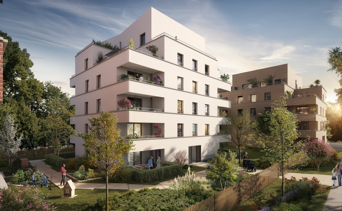PYRAMIDE DE LA CONDUITE RESPONSABLE DES OPRATIONS : SPORTING PROMOTION & SAINT-AGNE IMMOBILIER pour le projet PLACE FAUBOURGArchitectes : V2S Architectes & AMPM115 logements du T2 au T5Surface de plancher : 7 546 m28-10-12 Rue Maryam Mirzakhani  ToulouseDate d’achvement du chantier : Octobre 2025Situe au cœur du quartier du Faubourg Malepre, au Sud-Est de Toulouse, la rsidence PLACE FAUBOURG propose 115 logements, du T2 au T5, rpartis sur huit lots d’habitations. Son architecture mle style contemporain (toitures papillon, faades enduites) et lments traditionnels toulousains (brique et toits en tuiles) coupls  la fracheur des espaces vgtaliss. Un travail particulier de conception a permis de dvelopper des logements dots de beaux volumes, aux expositions varies, o la lumire naturelle est optimise et les vis--vis sont prservs. Prolongs par d’agrables espaces extrieurs, les rez-de-chausse bnficient de jardins privatifs arbors et les tages de larges terrasses, balcons ou loggias aux vues dgages. Un cœur d’lot paysager, des potagers partags et des composteurs collectifs compltent les espaces communs et renforcent la convivialit et le lien entre habitants.