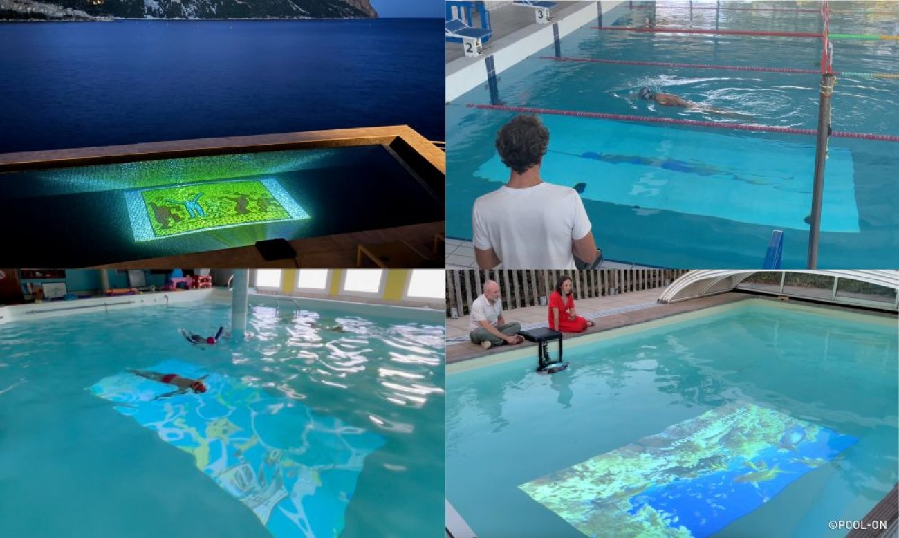 PRIX SP�CIAL - AQUALUDISME : POOL-ON Cat�gorie : Innovations �quipements (pour la cr�ation d&rsquo;un �quipement innovant dans l&rsquo;univers piscine & spa) Descriptif :PO-1.1, premier vid�o-projecteur pour piscine d�velopp� en France. Transforme tout type de bassin en espace interactif et immersif. Pilotage via application intuitive, technologie Full HD, basse tension, fonctionnement 24/7.Applications : apprentissage, jeux, �v�nements, entra�nement, projection de contenus personnalis�s. Cr�dit photo : Pool-On