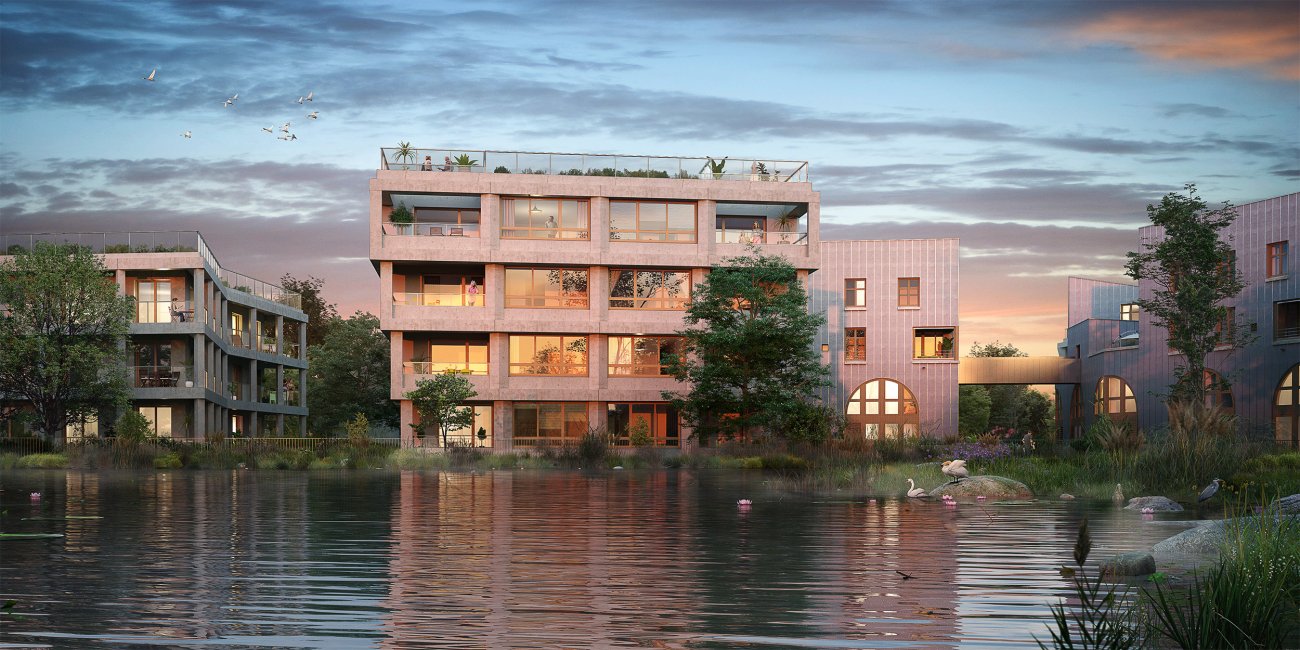 <strong>Prix de la Conduite Responsable des Opérations: L'Orée du Lac, au Vésinet par Ogic</strong><br>L’Orée du Lac, une promotion OGIC développant 56 logements pour 4 699 m² SDP au Vésinet (78) - Architectes : Lambert Lénack<br>C’est au coeur du « Parc Princesse » que la résidence OGIC « L’Orée du Lac » voit le jour. Plus qu’une adresse, c’est un concept innovant d’habitat qui s’érige au plus près de la nature, où lacs, arbres majestueux et espèces protégées participent à la richesse de l’environnement.<br>Le projet compte 56 logements en accession répartis sur 4 bâtiments et laisse une part belle aux espaces verts. Il a été conçu dans le respect d’une démarche environnementale forte, assumant ainsi sa volonté de s’inscrire comme un exemple en matière écologique. L’opération sera certifiée NF Habitat HQE niveau Excellent et sera labellisée EFFINERGIE +, BIO-SOURCE niveau 1 et BIODIVERCITY, garantissant la prise en compte des enjeux écologiques et énergétiques.