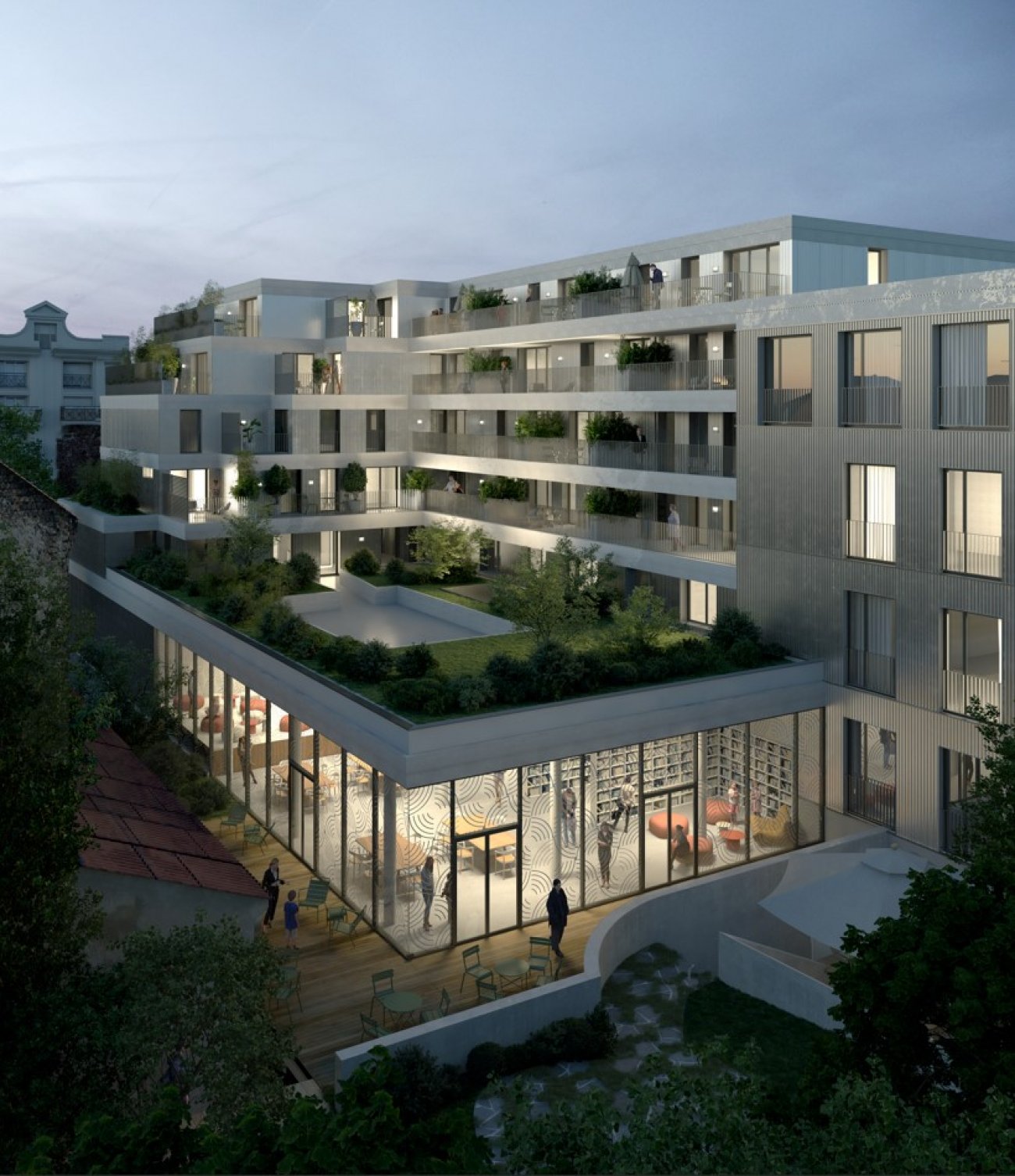 Pyramide d’Argent de l’économie circulaire et Prix « Intégration au quartier » : LE GALION, Lille (59)Promoteur : Loger HabitatArchitectes : OLGGA Architectes & BPLUSB Architectures Descriptif et particularités :Le Galion est un projet de reconversion urbaine mêlant réhabilitation et construction neuve, totalisant 6 482 m² de surface de plancher dans le cœur historique du Vieux-Lille. Le programme mixte comprend commerces, crèche, médiathèque, bureaux, résidence intergénérationnelle et 54 logements. Respectant une démarche d’économie circulaire, 50 % du bâti existant est conservé, le béton neuf est bas carbone, et plus de 70 % des déchets de démolition sont valorisés. Toitures végétalisées, réseau de chaleur urbain et espace vert de 1 135 m² favorisent biodiversité et potagers et illustrent son intégration au quartier et son engagement durable. Livraison prévue : 09/2027.