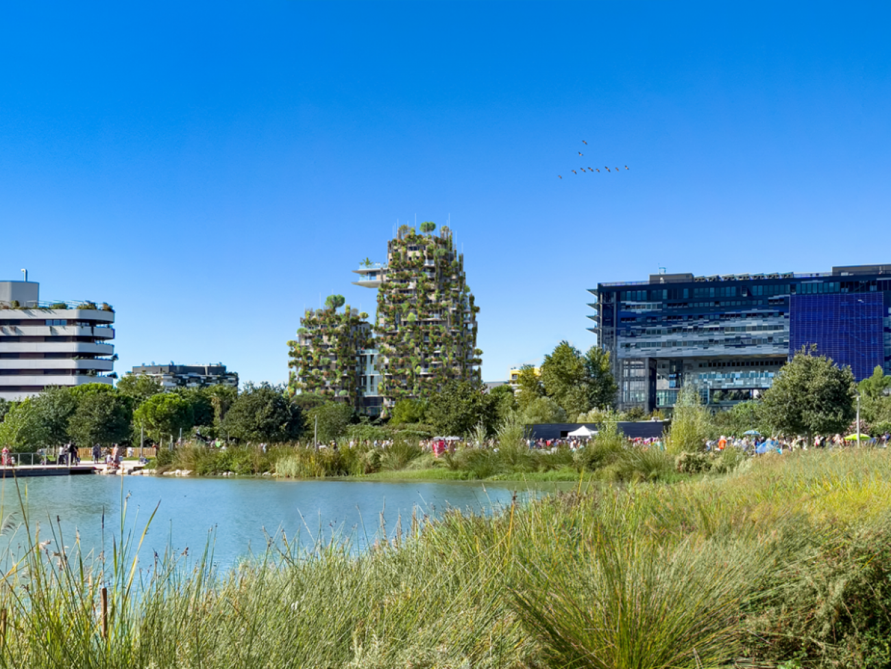 Pyramide Grand prix rgional et prix de la mixit nergtique : Evanesens  Montpellier du promoteur RoximLa rsidence  Evanesens , dveloppe par Roxim et conue par l’architecte Franois Fonts, s’lvera dans un cadre exceptionnel  Montpellier, face au Lez et  proximit de l’Htel de Ville. Cette tour vgtale de prs de 50 mtres de hauteur abritera 74 logements, dont 12 logements abordables, et se distingue par son concept novateur de  fort verticale . L’quipe du projet a fait appel  Laura Gatti, paysagiste agronome renomme et co-conceptrice du Bosco Verticale  Milan, pour intgrer prs de 2 km de jardinires accueillant plantes et arbres soigneusement slectionns. Ces vgtaux, rpartis en fonction de leur rsistance au vent et  la chaleur, joueront un rle cl dans la rgulation thermique, tout en offrant un refuge pour la biodiversit. Les deux tours, de 10 et 17 tages, seront relies par des serres servant d’espaces communs ou privatifs, et fusionneront intrieur et extrieur grce  des terrasses transformes en vritables jardins. Avec 4 587 plantations, un systme de rcupration des eaux grises pour l’irrigation et une attention porte  l’vapotranspiration,  Evanesens  s’inscrit pleinement dans une dmarche de ville durable.